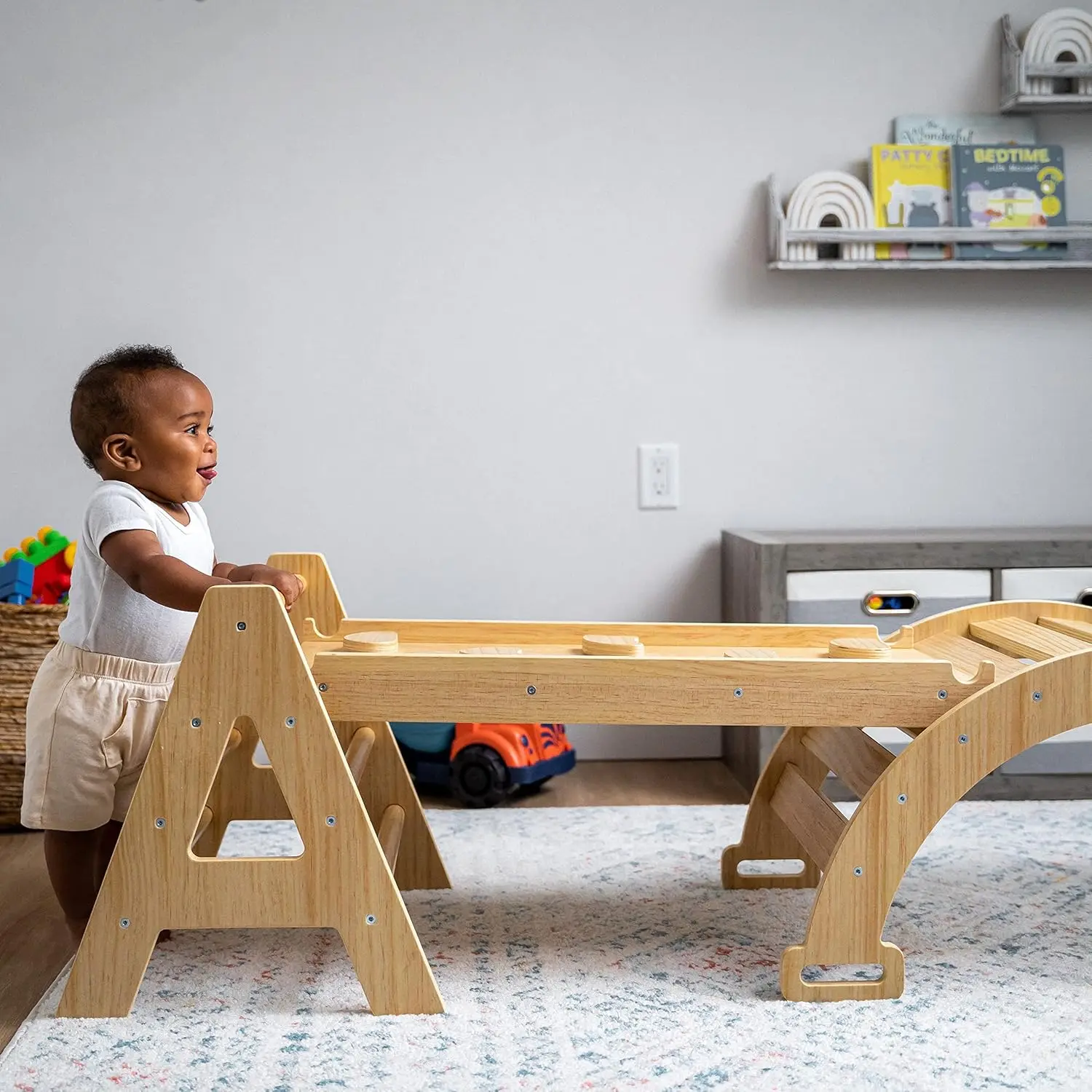 Ensemble d'escalade Montessori 5 en 1 en érable, salle de sport d'escalade pour bébé, échelle triangulaire pliable, rampe d'escalade, grimpeur d'arc, toboggan, Ro