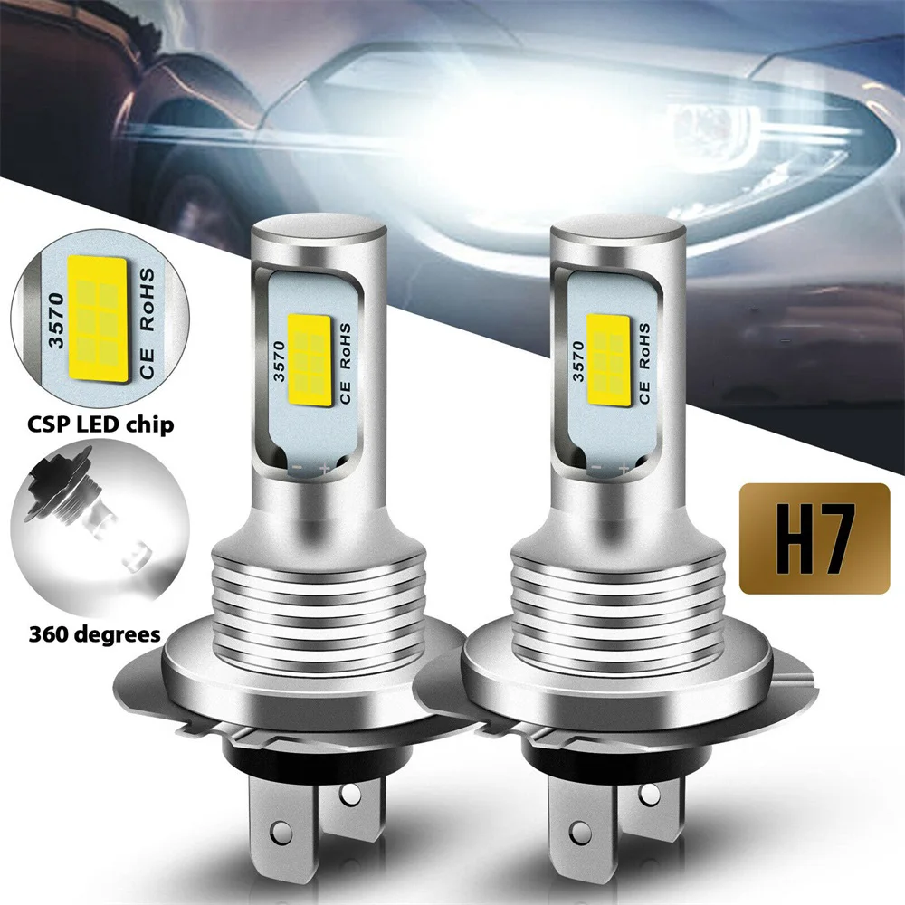 2Pcs H7 H4 Led Super Bright CSP Car Fog Light Bulbs H1 H8 H9 H11 9005 9006 Headlight DRL Lamp Kit High Low Beam 6000K 12V