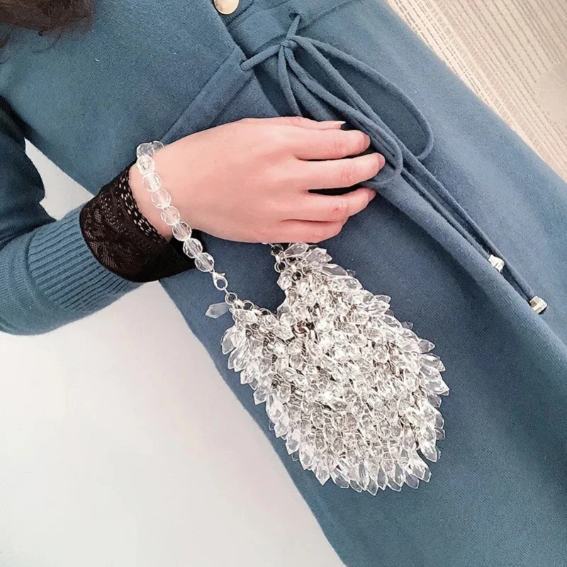 

Transparent Crystal Handmade Luxury Handbag Women Creative Retro Handmade Bag Fashion Design Acrylic Bead Water Droplet Handbag