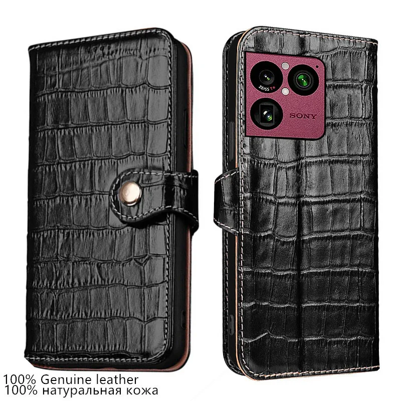 

100% Genuine Leather Crocodile Texture card Slot Wallet Flip phone Cover For Sony Xperia 1 VIII Magnetic button shockproof Case