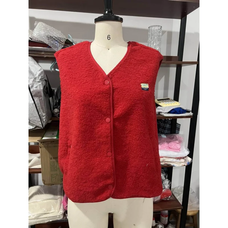 Plyšový krátký top bez rukávů2025Nová evropská a americká módní dámská volná jednořadá vesta - náhled 5