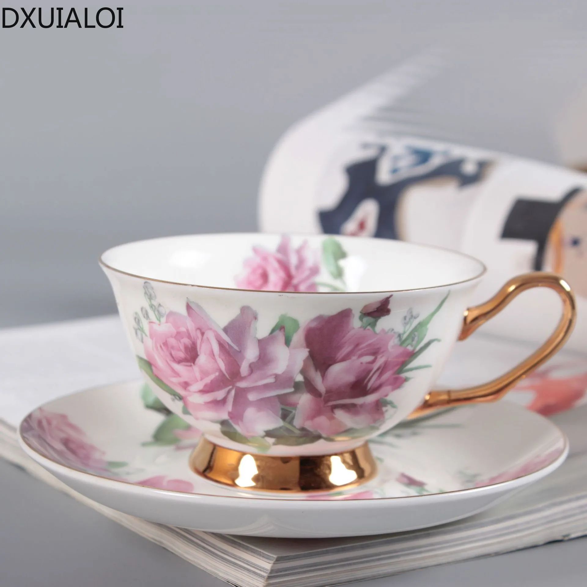 Ceramic European Coffee Cup and Saucer Small Fresh Bone China Ceramic Cup  mug Afternoon Tea Flower Tea Cup 200ML DXUIALOI gift