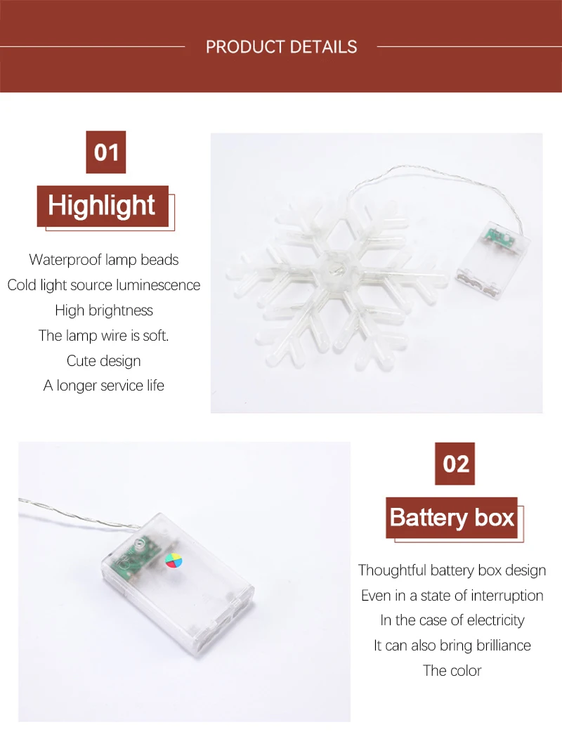 Christmas LED Light Snowflake Battery Case Hanging Battery-operated Window Ornaments Decoration for Home Xmas New Year Decor