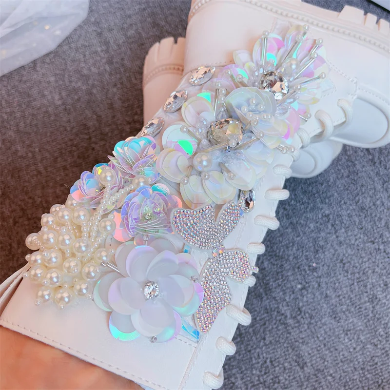 Girls High Boots 2023 Autumn Winter Toddler Kids Princess Fashion Brand Knee Long Boots Children Crystals Flower Handmade Shoes