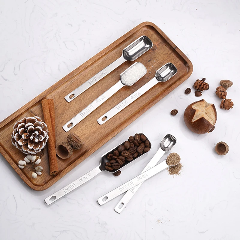 6 Pcs/Set Stainless Steel Measuring Spoon Set Coffee Ingredients Cooking Baking Seasoning Tools Kitchen Accessories