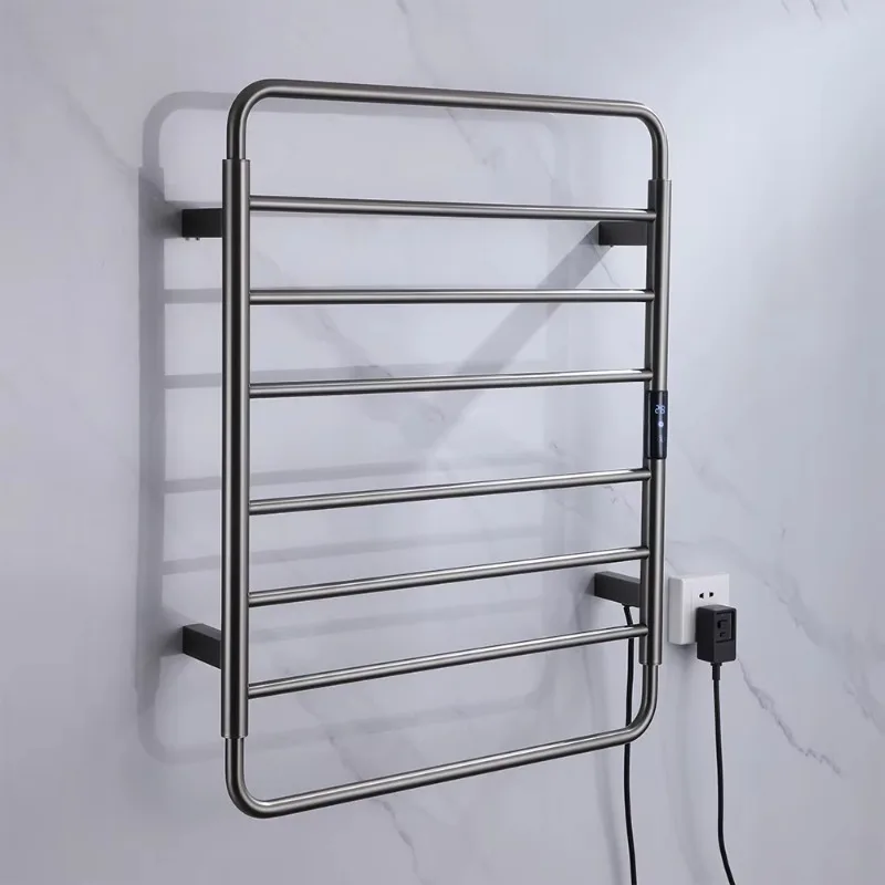 

Best Quality Grey Heated Towel Rack Round Bar 304 Stainless Steel Electric Towel Rack for Bathrooms
