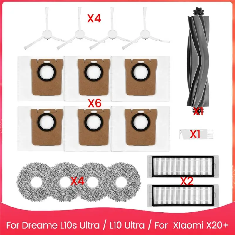 A84E-For Dreame L10s Ultra / L10 Ultra / X20+ Robot Vacuum Cleaner Main Side Brush Hepa Filter Mop Cloth Dust Bags