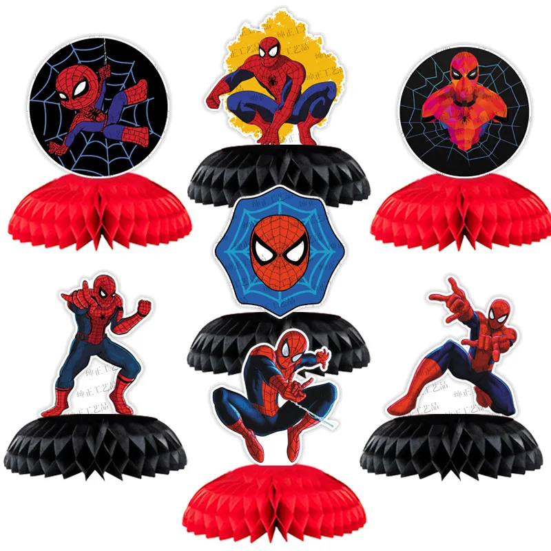 

7pcs Marvels Spiderman Honeycomb Centerpiece Table Decorations Super Hero Table Toppers for Kid Birthday Party Christmas Supplie