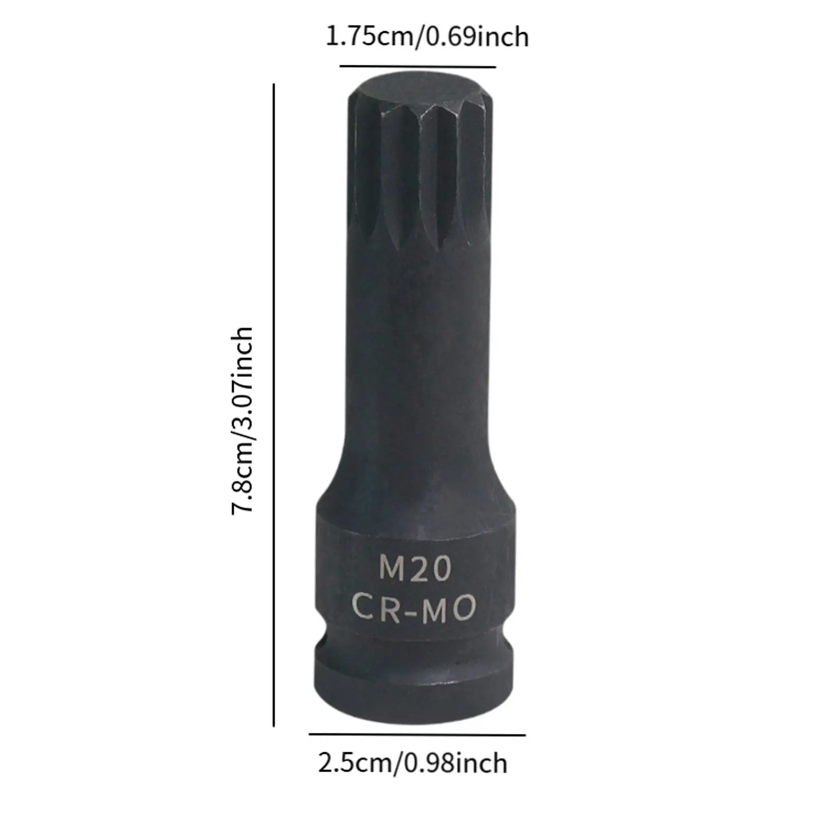 Impact Triple Square Spline Bit Socket Adapter M20 Steel Black 3 Inch for Electric Bike Maintenance