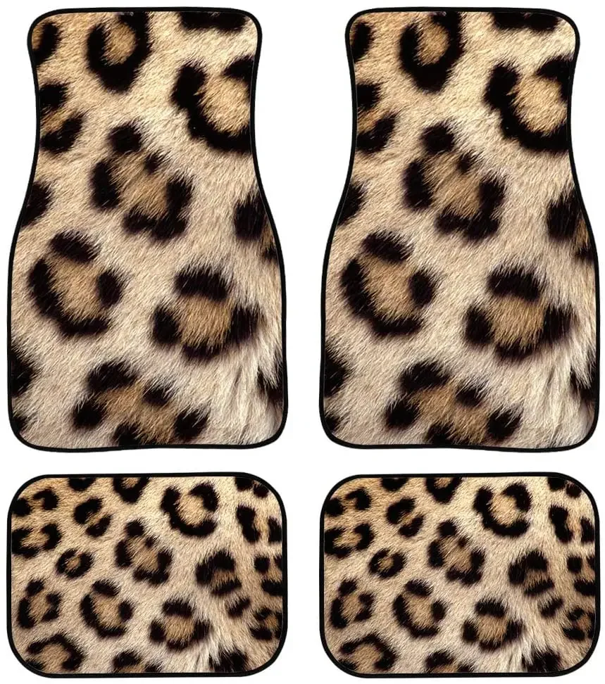 UNICEU Leopard Animal Print Car Truck SUV Carpet Floor Mats Fashion Cheetah Pattern Design Auto Carpet Floor Mats Set-4 PCS