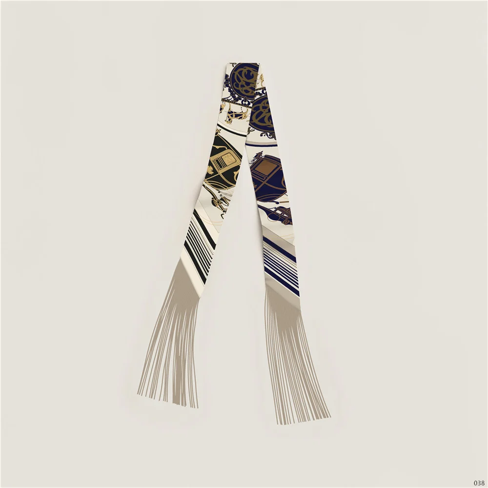 Luxuriöser Seidenschal mit Quasten für Damen, Dekorativer Langer Taschenschmuck, Haarband, Trendiger Kleiner Schal, Halstuch 130x5CM