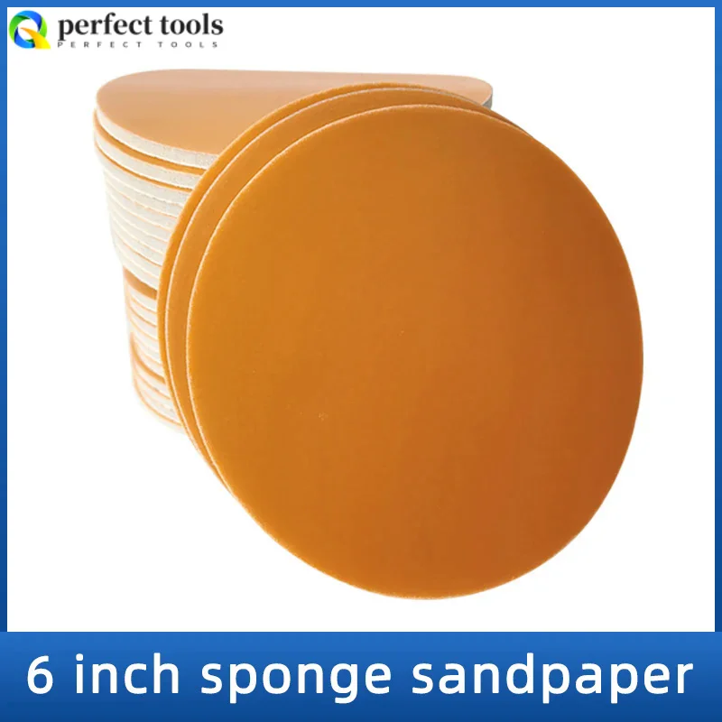 20 Pcs 6 Inch Sponge Sandpaper Car Paint Surface Polishing and Beauty Dry Sandpaper Back Flocking Self-adhesive Sand Skin 150mm