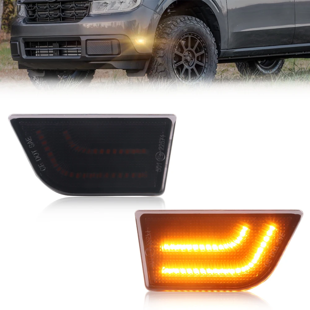 2PCS Front Corner Parking Side Marker Light Turn Signal Light Fender Light With LED For 2022 2023 2024 2025 Ford Maverick