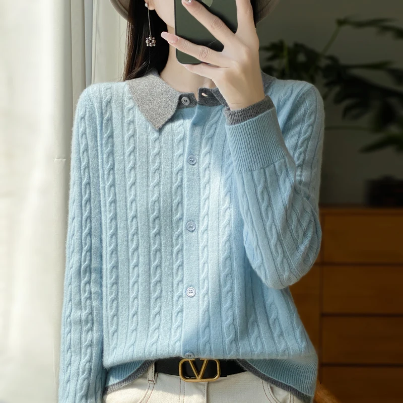 

Autumn Winter Turn-down Collar Women Sweater Knitwear Cardigan Thick&Slim Casual Outerwears Criss-Cross Long Sleeve Tops