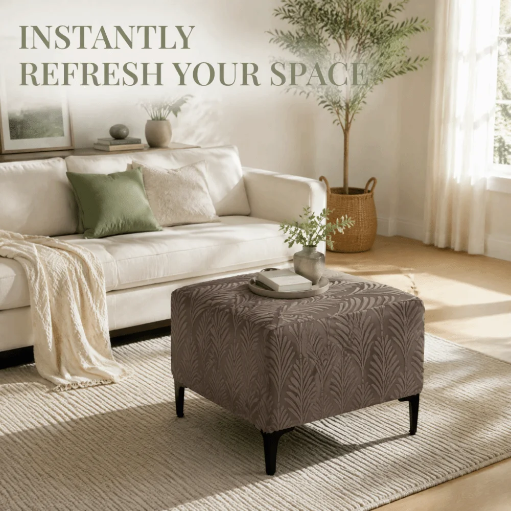 Jacquard Velvet Square Footstool Cover Square Shaped Elastic Fabric Wrap Ottoman Dust Protector Soft Wear Resistant