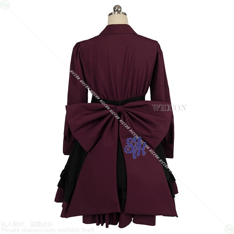 أحمر داكن أسود القوطية القوس كعكة فستان أنيمي اليابانية جيراي كي الفتيات تأثيري Kawaii الحلو لوليتا خادمة هالوين البدلة