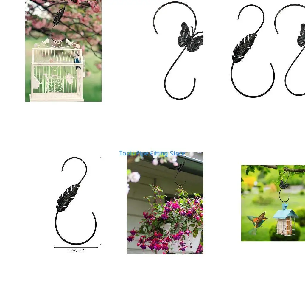 F92B 2pcs Bird Feeder Hanger Black S Hooks Multi-purpose Hanging Hooks for Garden