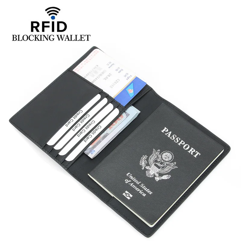 RFID Top Grain Leather Passport Holder Personalized Engraved Travel Wallet Anti-Theft Document Organizer for Men Women - view 6