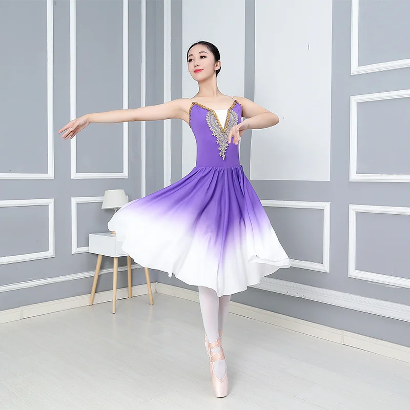 Robe tutu de ballet longue pour femmes, jupes de pratique de fête, olympiques de danse à la mode, vêtements pour adultes et enfants, couleur dégradée, haute qualité