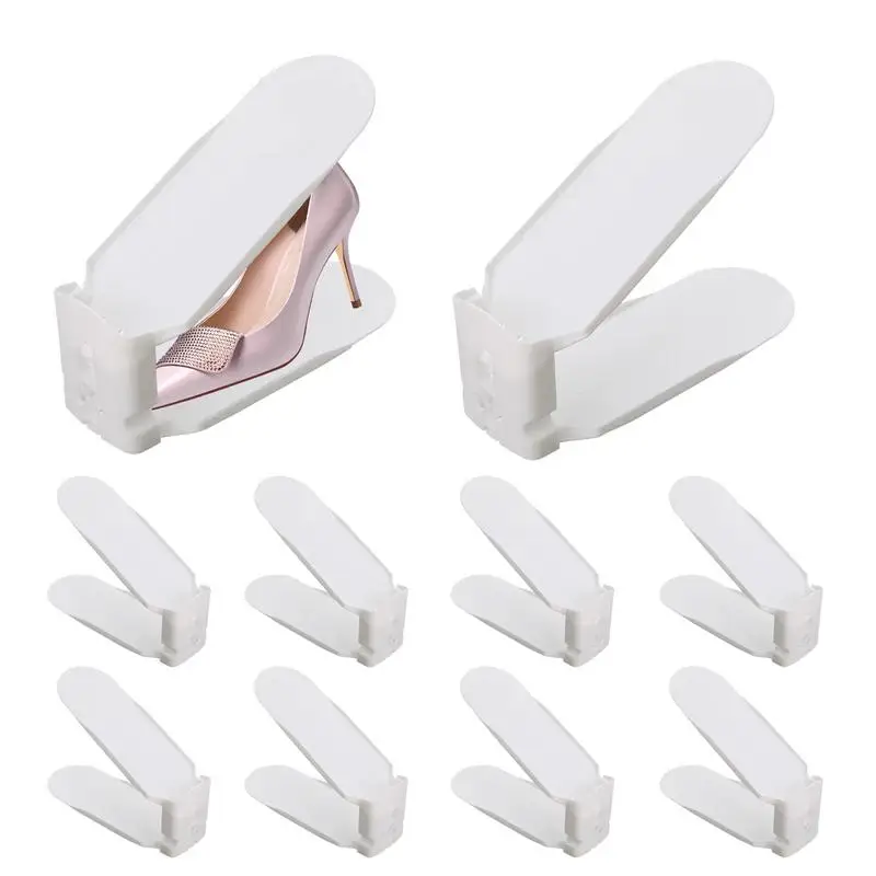 

Shoe Slots Space Saver Shoe Rack Double Deck Space-Saving Pack Of 10 Stackable Adjustable Slippers Household Solution For Closet