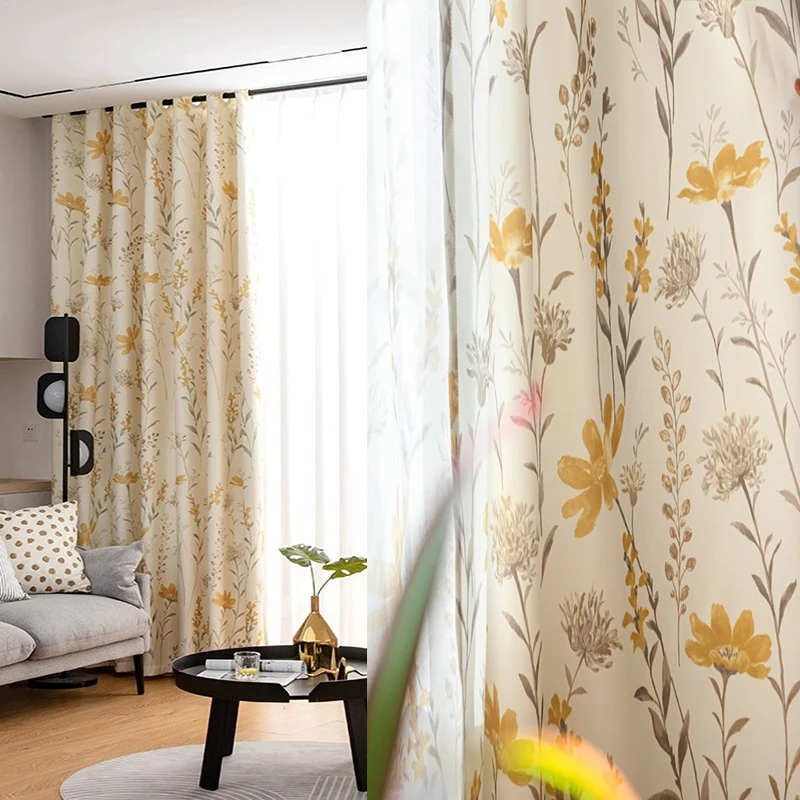 Country Vintage Print Blackout Curtains Flower Plant Pattern Thermal Insulated Window Curtains For Living Room, Bedroom Balcony