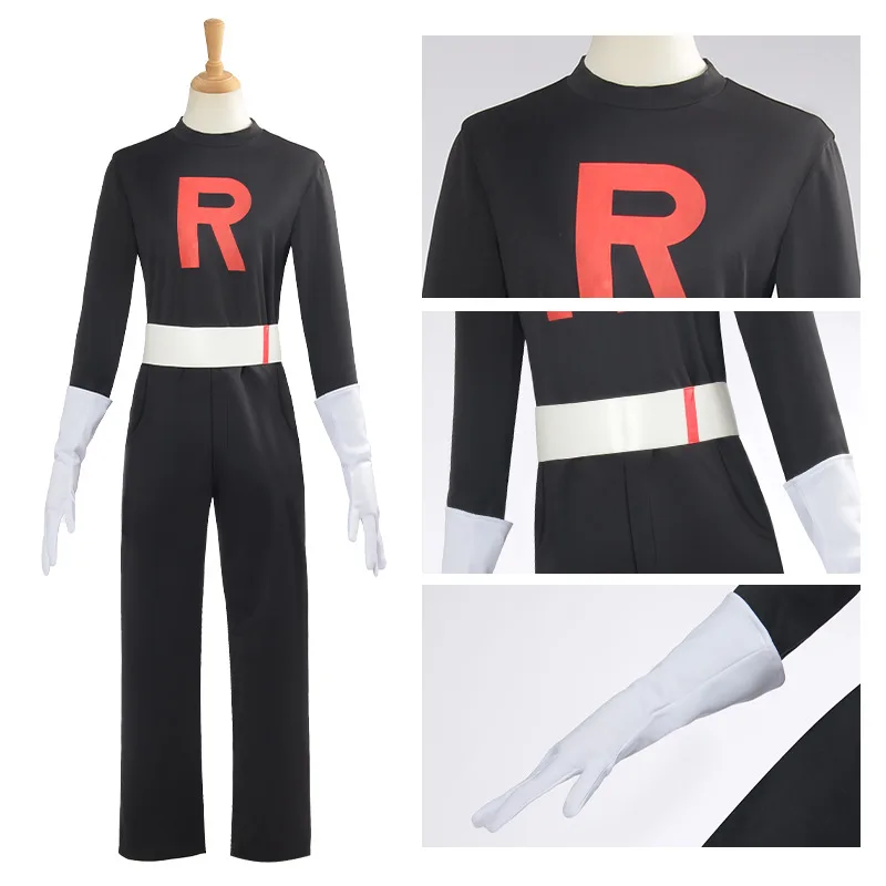 Anime Game Cosplay Team Rocket Grunt  Red Cosplay Costumes Black Uniform Hat Man Hallowe Carnival Party Outfits Woman Christmas - view 4