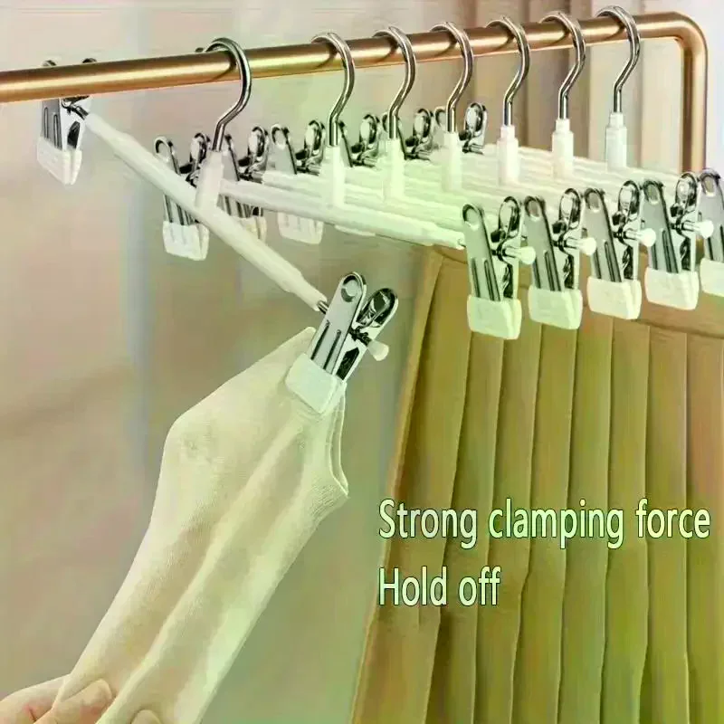 Adjustable Metal Hangers With Clips, Non-Slip Space-Saving For Pants/Skirts & All Garments, Keep Clothes Tidy & Organized 12Pcs