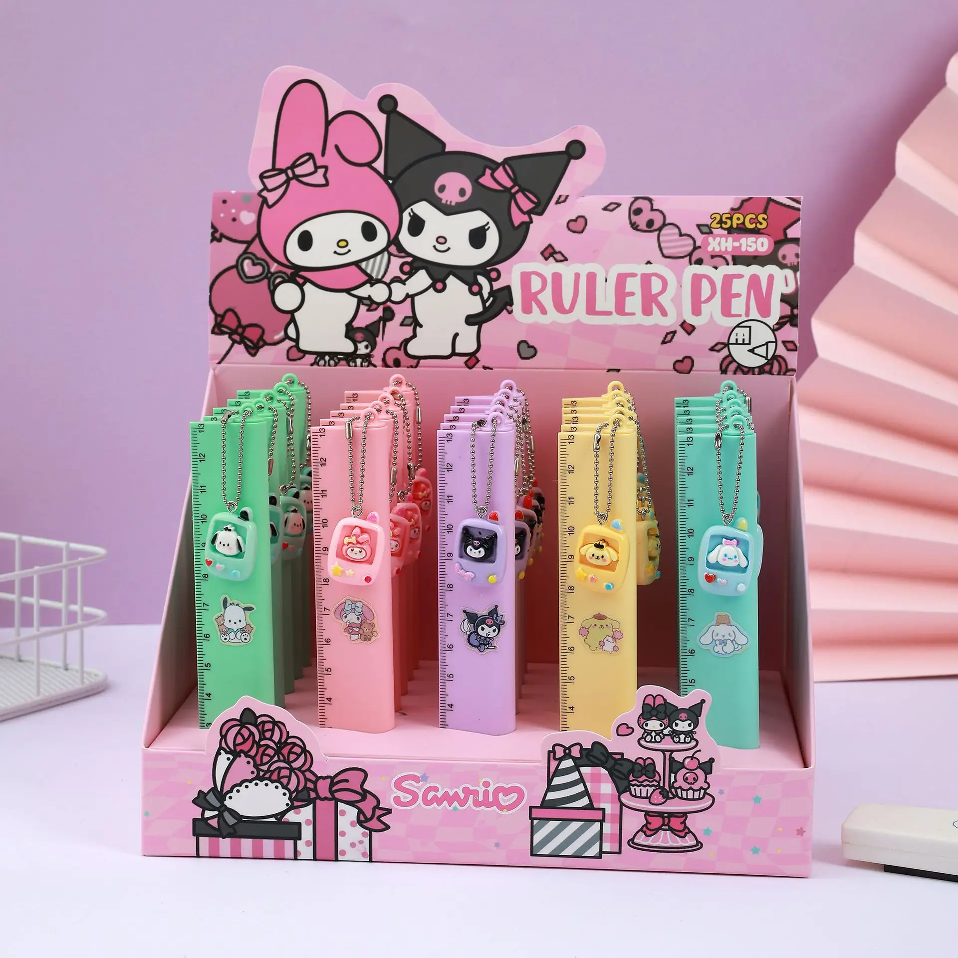 

25PCS Hello Kitty new style ruler, neutral pen, girl-themed student writing pen, good for writing, smooth hanging pen, quick-dry