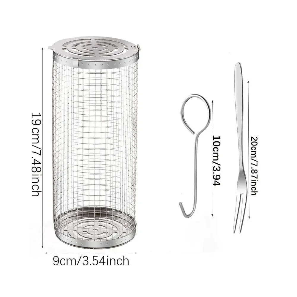 Stainless steel barbecue mesh with rotating grill basket for vegetables, fish and french fries