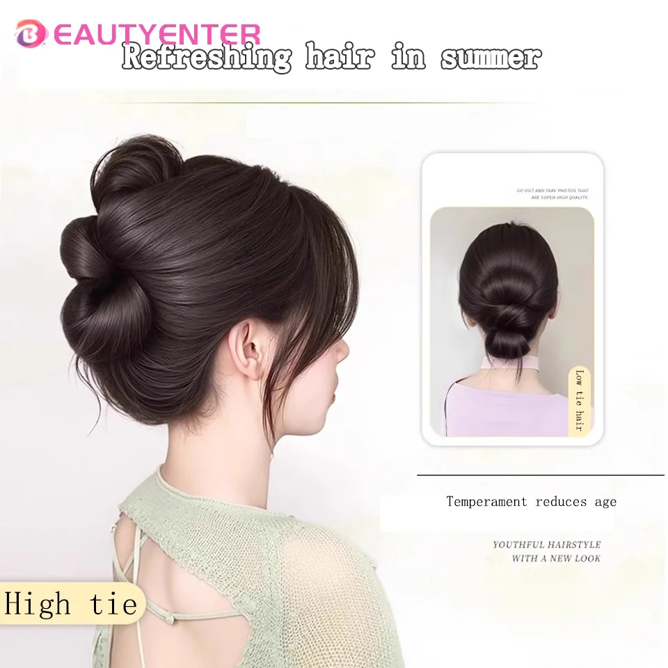 Синтетический парик с шаровой головкой, натуральная пушистая атмосфера, сумка для волос с цветочной головкой, заколка в виде акулы, заколки для волос на спине