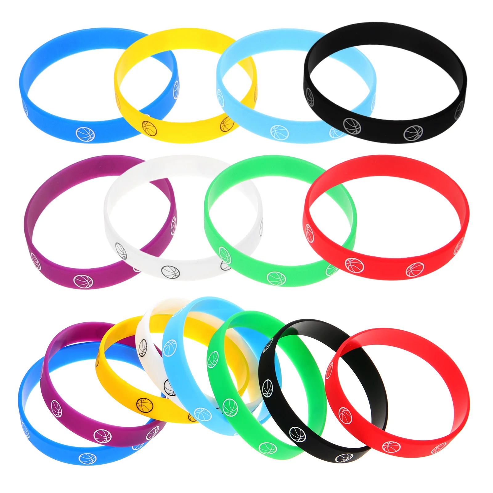 16 Uds pulseras de silicona de baloncesto pulseras elásticas Unisex para hombres mujeres Fiesta al aire libre Festival bandas elásticas cómodas