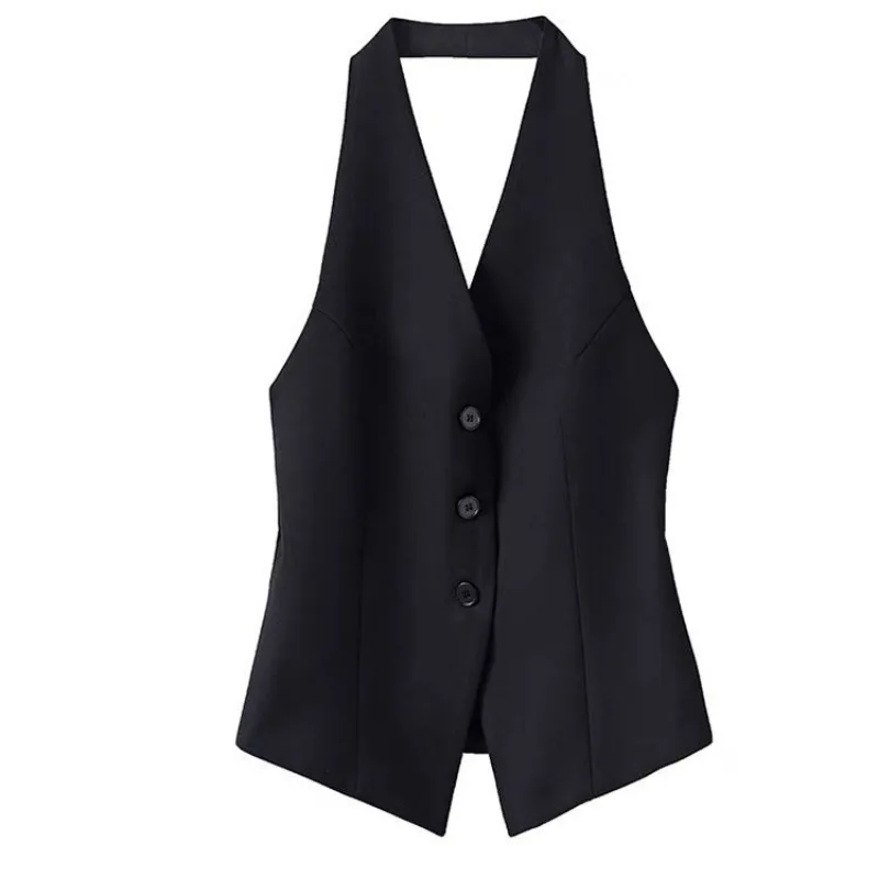 Halter Neck Backless Suit Vest Tank Tops Women's Vests Clothing Trends Cropped Tops Designs Sleeveless Waistcoat Black Chic Vest