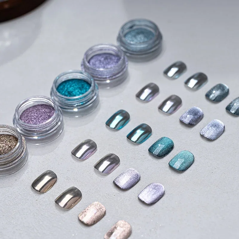 5 Colors  Cat Eye Powder Magnetic Gold Colors Mirror Nail Powder 2 in 1 Metallic Powder Electroplated Effect Manicure Supplies