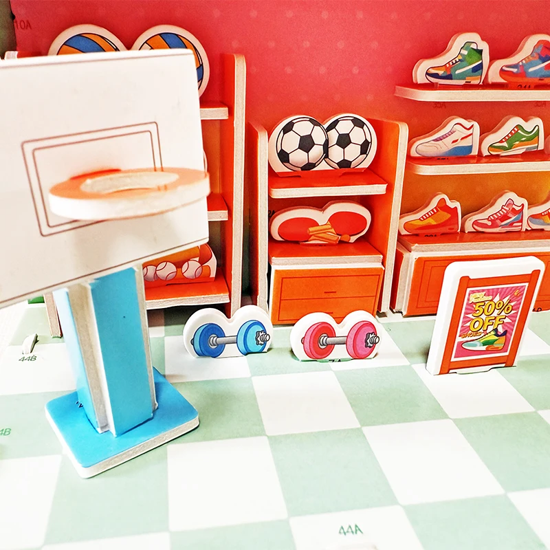 Kids Handmade 3D Puzzle Paper Card DIY Sports Store Toy Store Puzzle Jigsaw Assembly Model Educational Toys Desktop Ornament