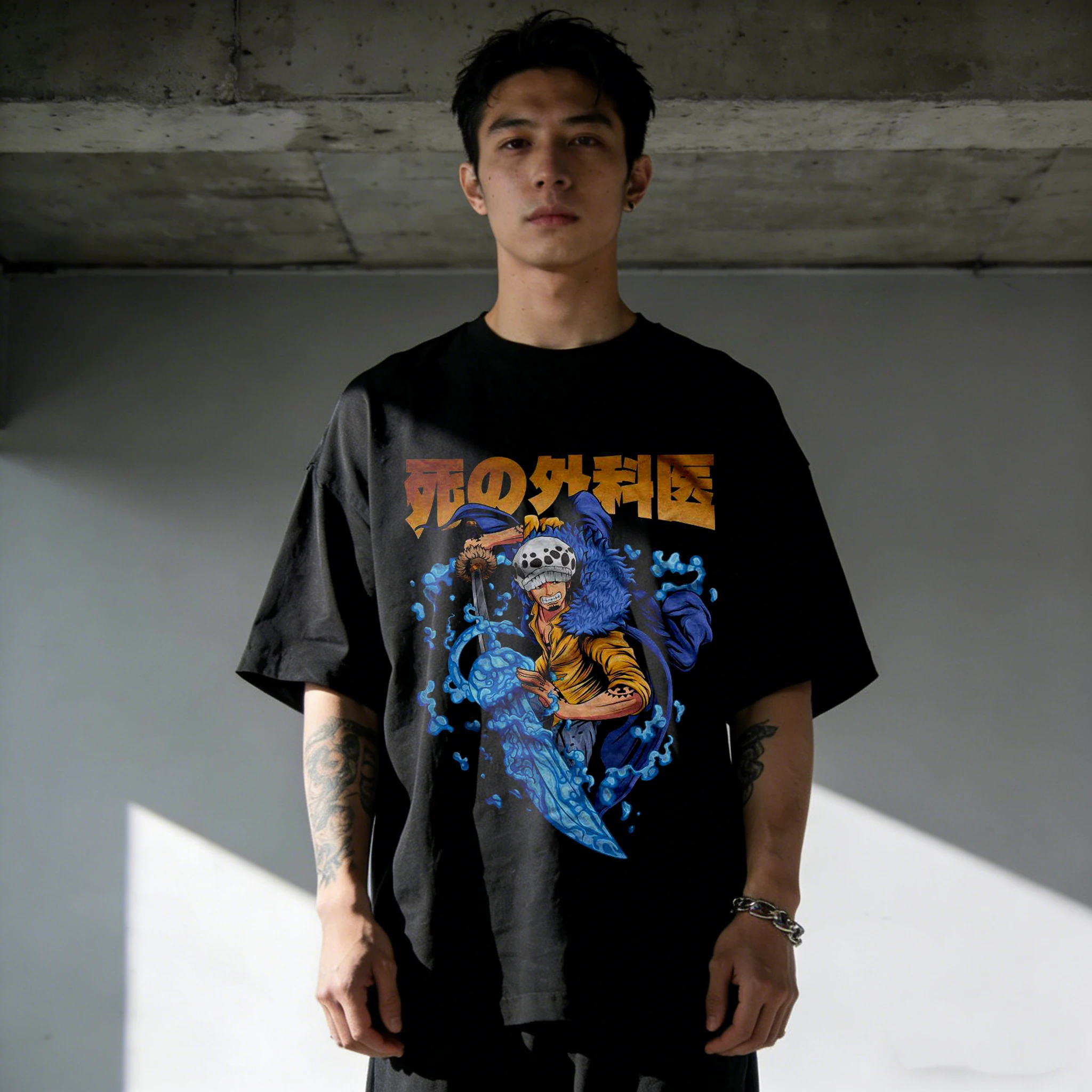 Camiseta con estampado de la ley del agua Trafalgar D de una pieza, camisetas de verano de Anime para hombres y mujeres 2026, camisetas Retro de manga corta Harajuku Y2K, camisetas