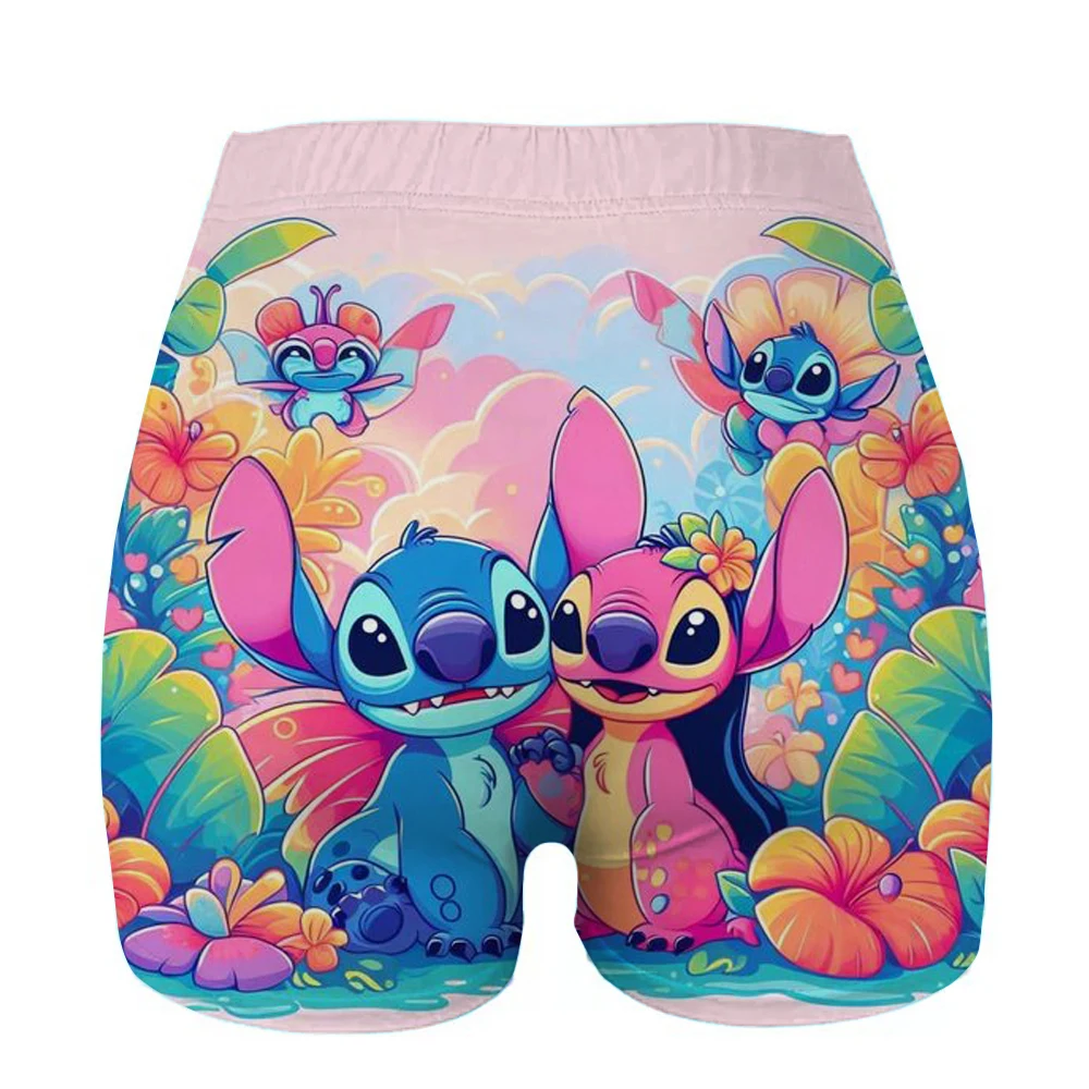Woman Workout Yoga Tight Shorts Cute Stitch & Angel High Waist Shorts Cartoon Fitness Wear