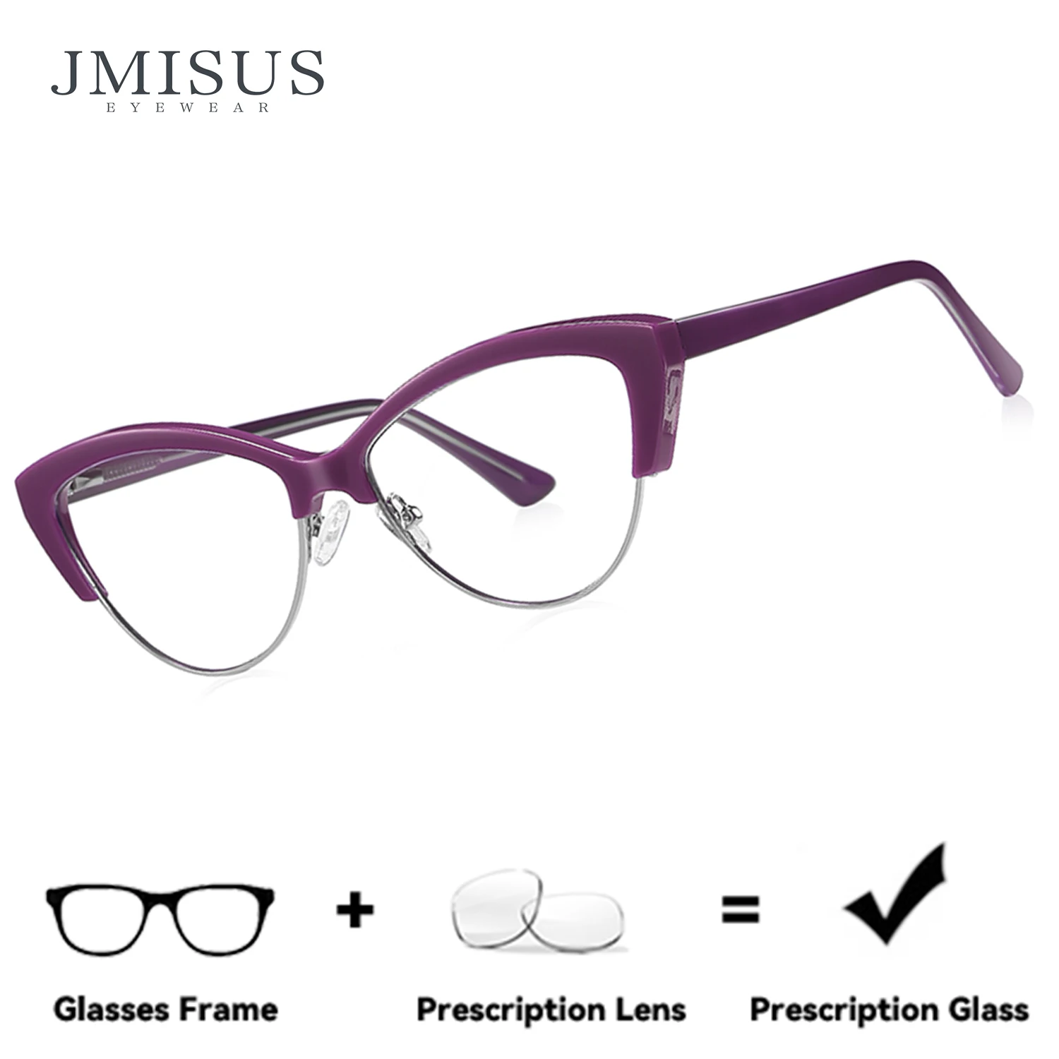 

JMISUS Lightweight Square Prescription Glasses for Women Handmade Acetate Cateye Blue Light Blocking Optical Eyewear