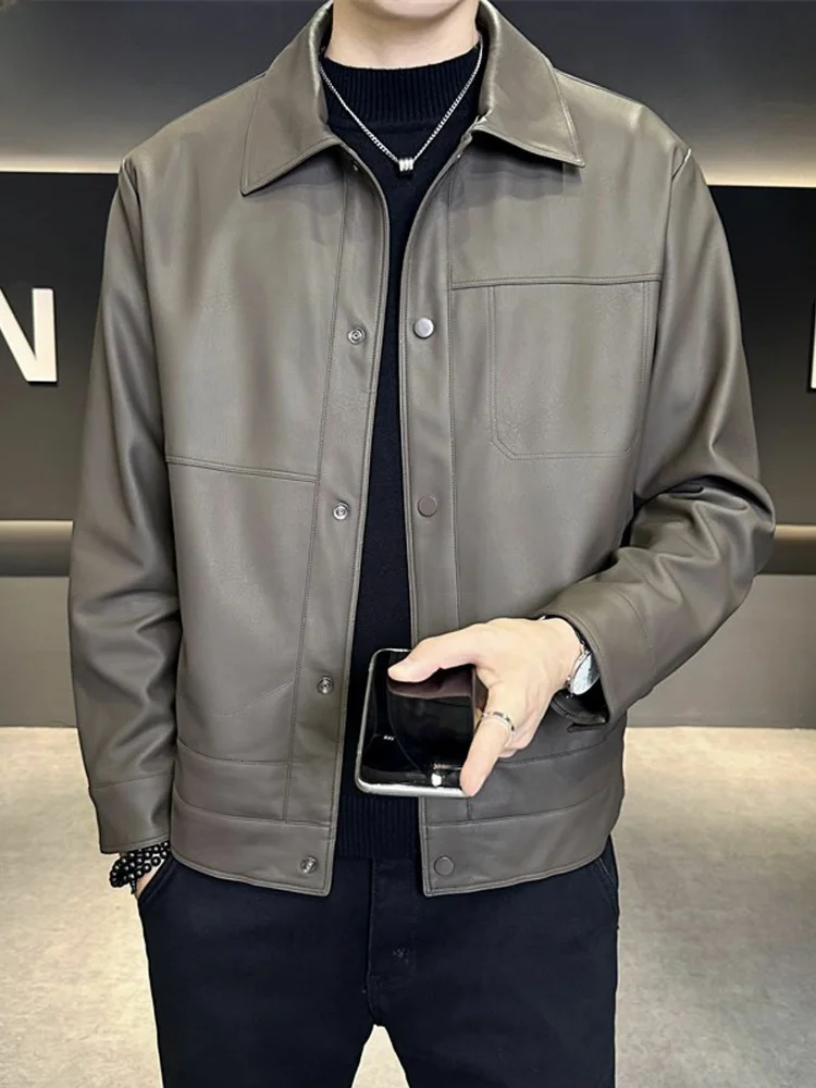 

TUCANO Men's Leather Jaet Stand Collar Sli Urban Faion Youth Casual Long Sve Autumn New Arrival Versatile Top