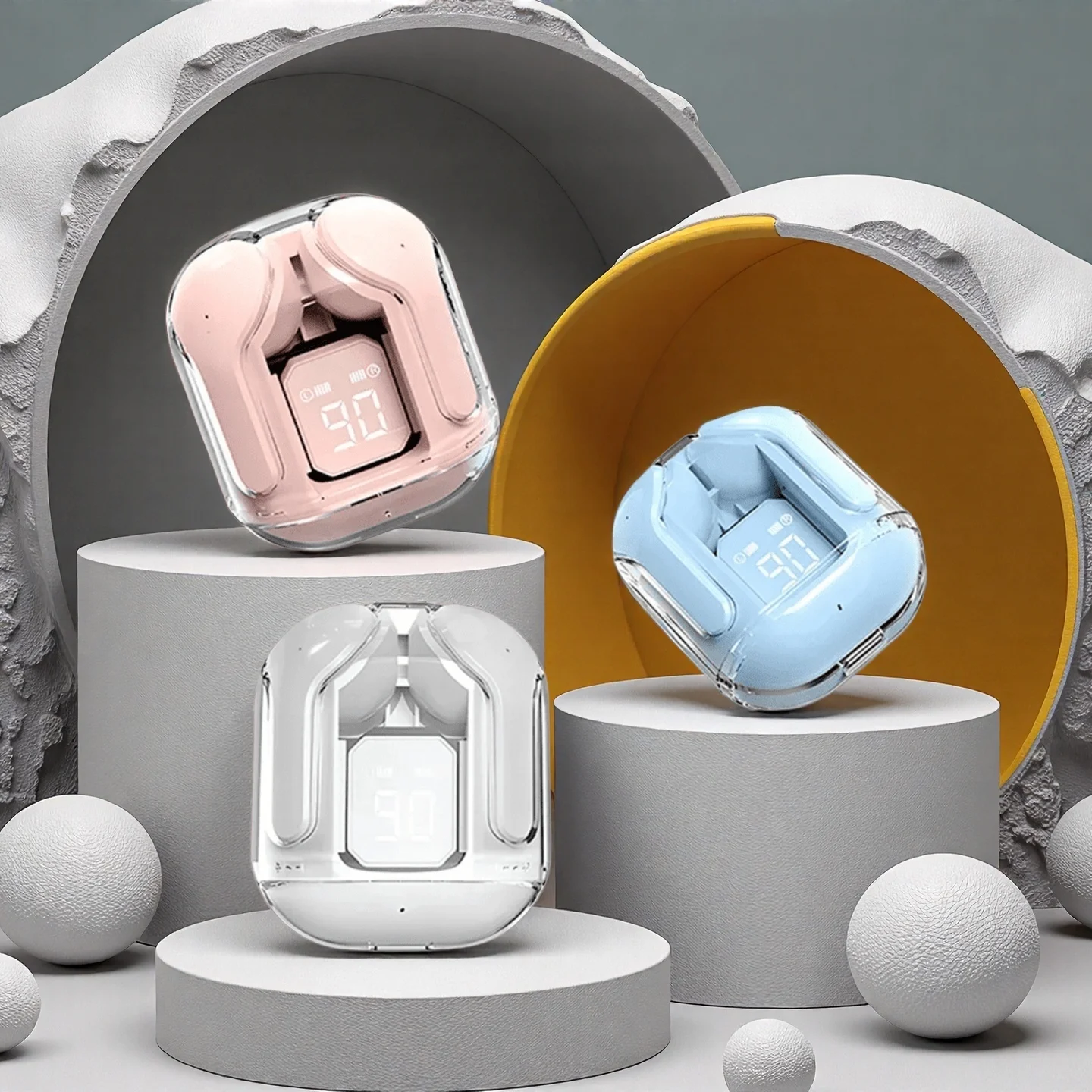 الأصلي بلوتوث 5.3 TWS سماعة بلوتوث لاسلكية شفافة HIFI الصوت سماعة رأس لاسلكية جودة سماعة للهواتف الذكية