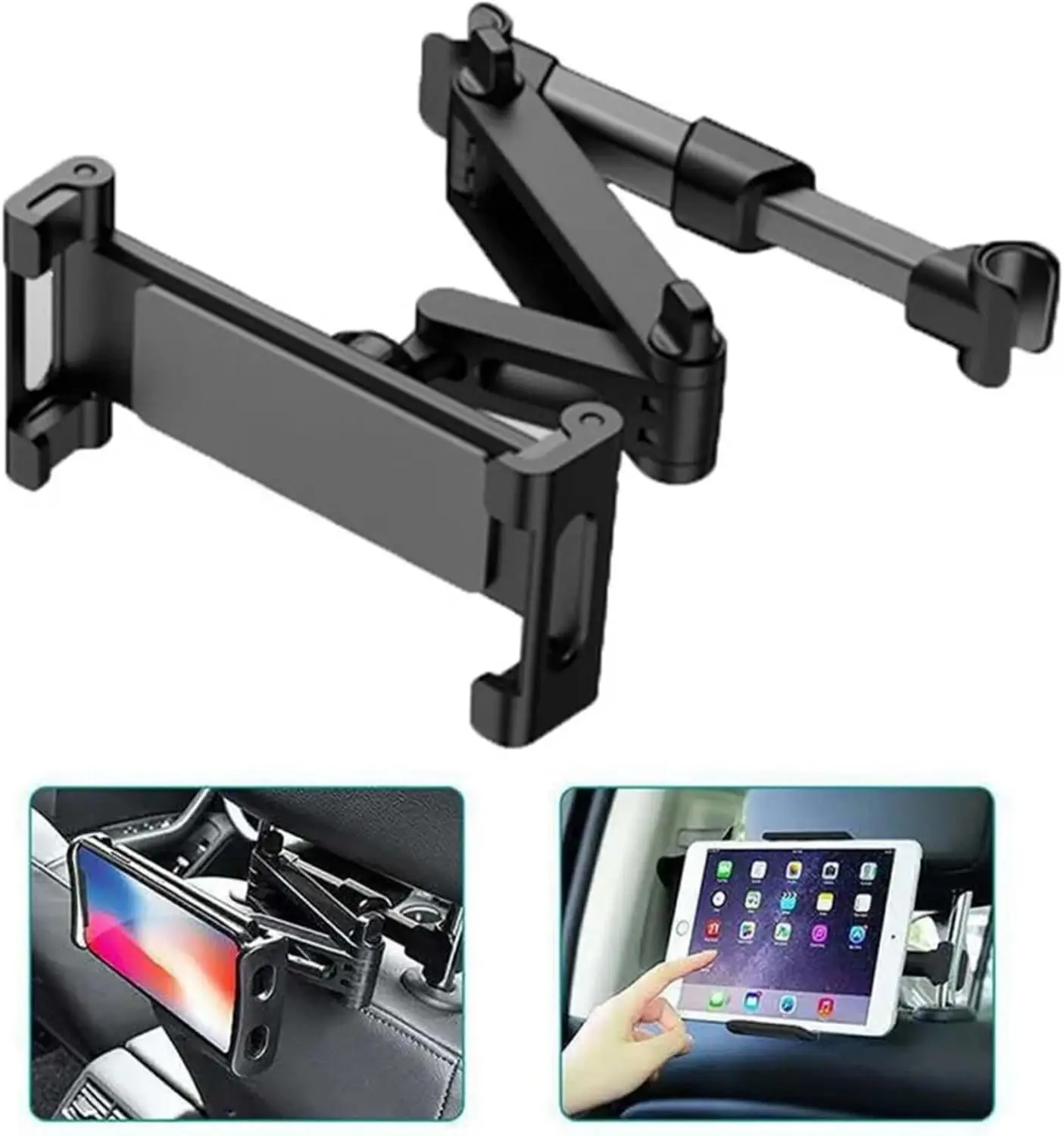 Car Back Seat Headrest Tablet Phone Holder 360 Rotatable Universal Car Mount for 4.7‑13 Inch iPad Pro Tablet Smartphone