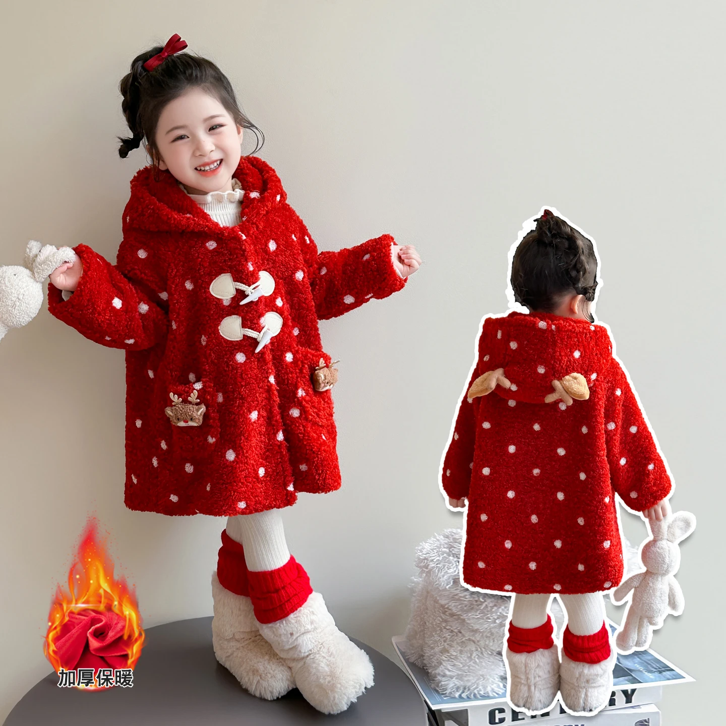 

Winter New Girls' Thick Warm Cloak Coat Children's Clothing Baby Kids Cardigan Cotton Jacket Baby Girl Christmas Elk Clothes