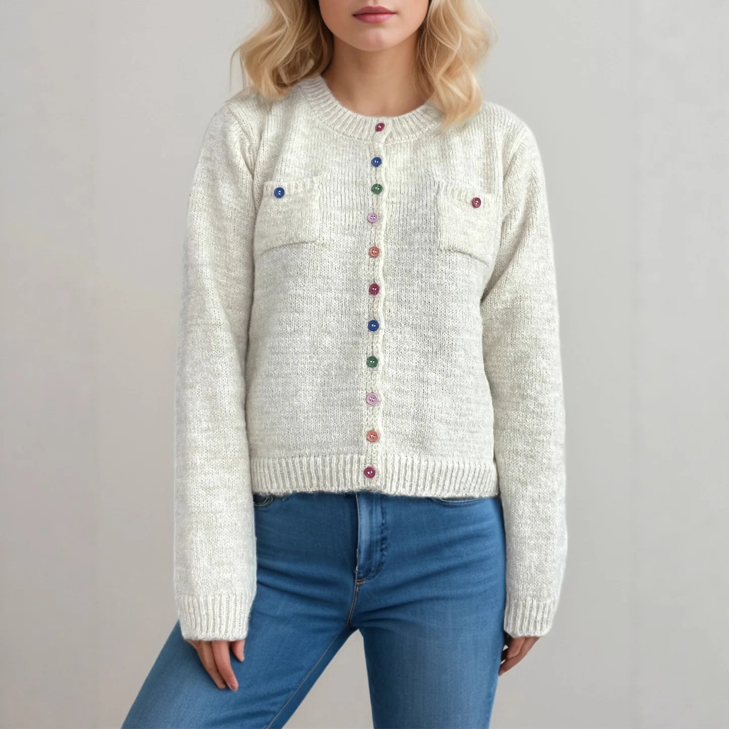 

2025 New Solid Color Fashion Retro Knitted Sweater Round Neck Casual Unique Lazy Style Warm Cardigan