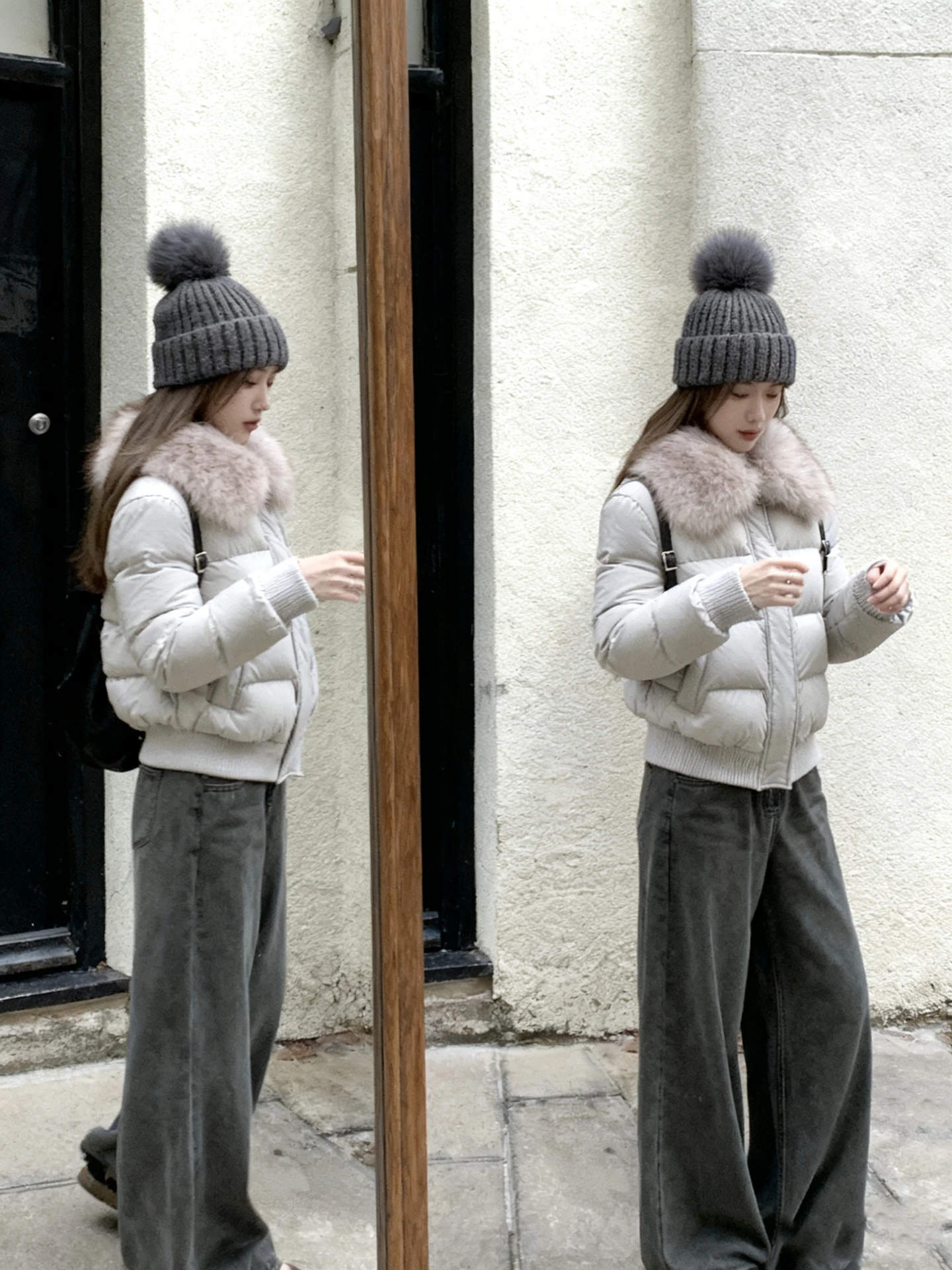 Korean Style Removable Fur Collar down Cotton Jacket Women's Winter Warm Beautiful Embellished Coat Straight Cut Commute Fashion