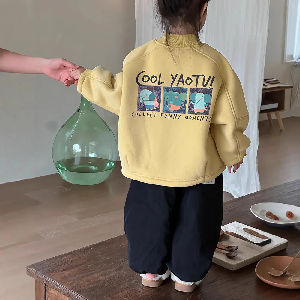 

2025 Winter New Children's Semi-Turtleneck Fleece Sweatshirt Men's and Women's Fleece Thickened Cartoon Print Top