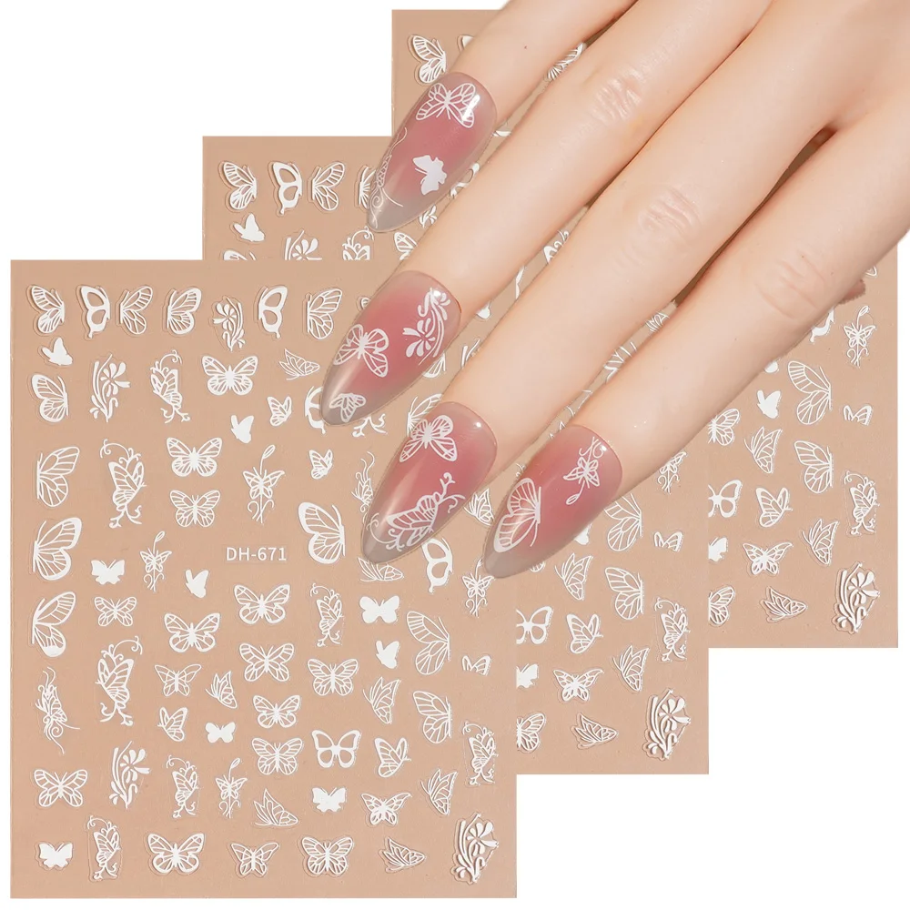 

1/5pcs Butterfly 3D Flat Nail Stickers Simple Line Art Style Nail Art Stickers For DIY Self-Adhesive Manicure Decoration Decals