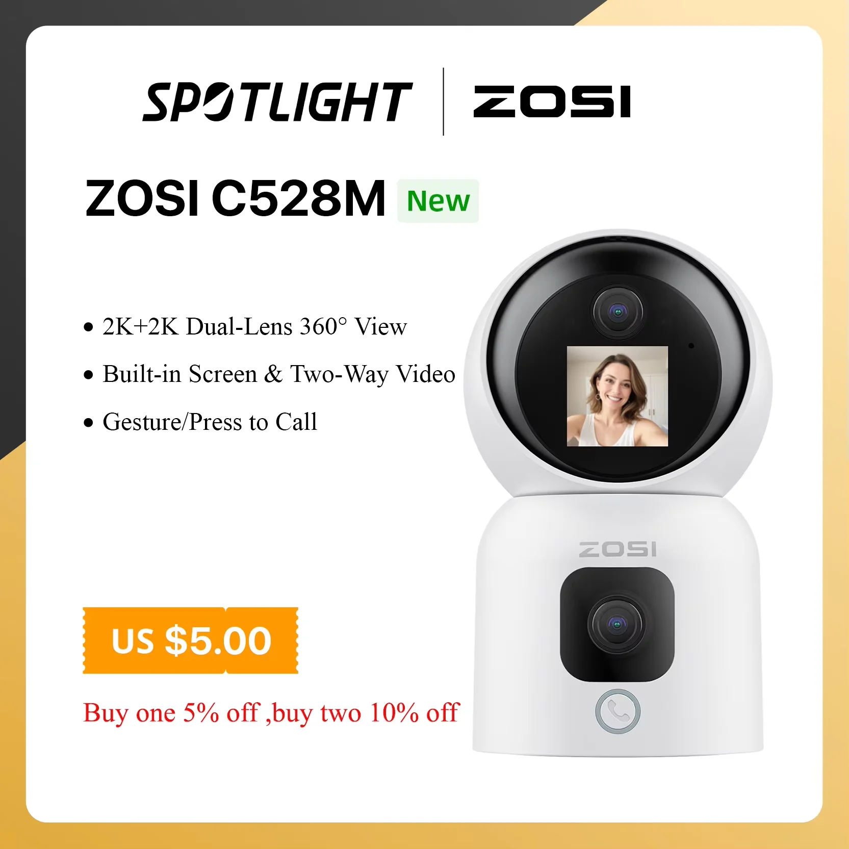 ZOSI 360° °   Smart Home Sicherheitskamera PTZ Auto Tracking Babyphone AI Panorama HD Nachtsicht Indoor WiFi Überwachungskamera