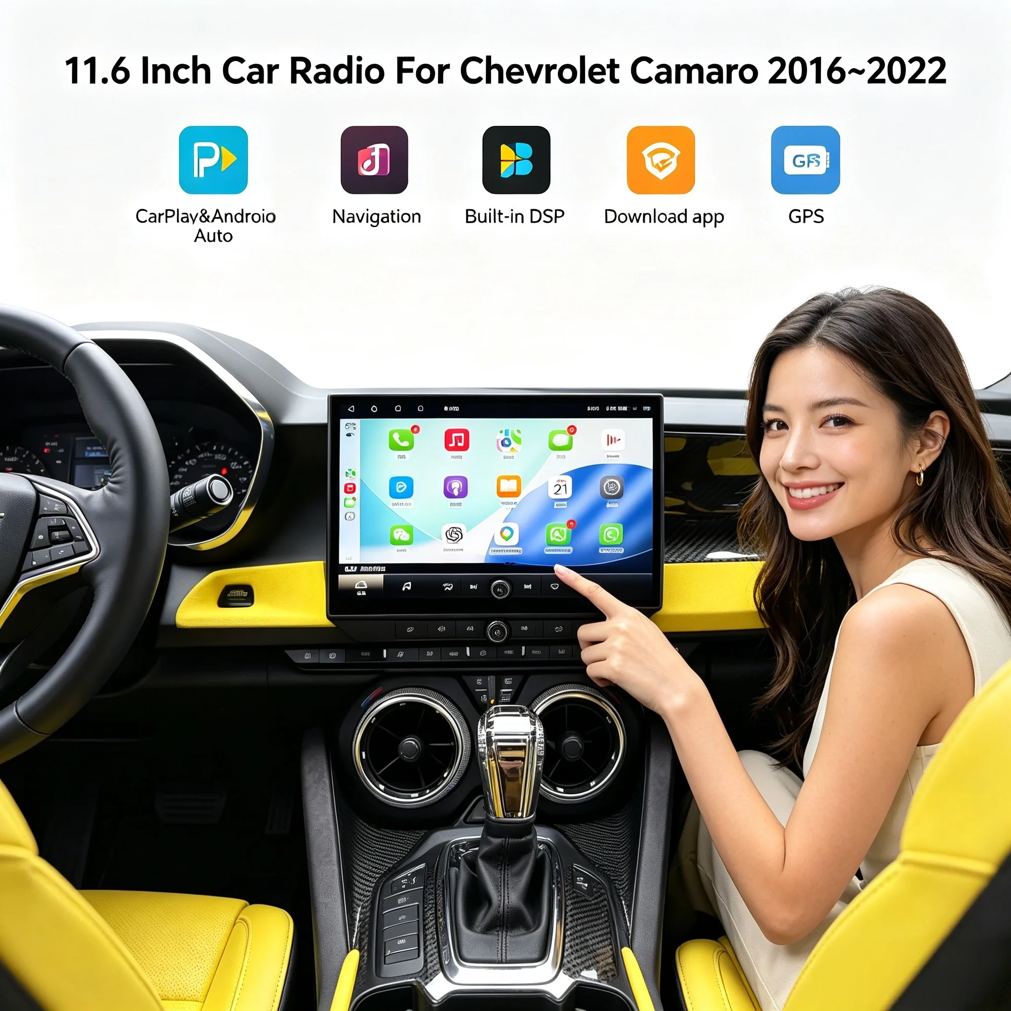 For Chevrolet Camaro 2016~2022 HD Screen Android 13 Car Radio Multimedia Player GPS Navigation Video Stereo Receiver Head Unit