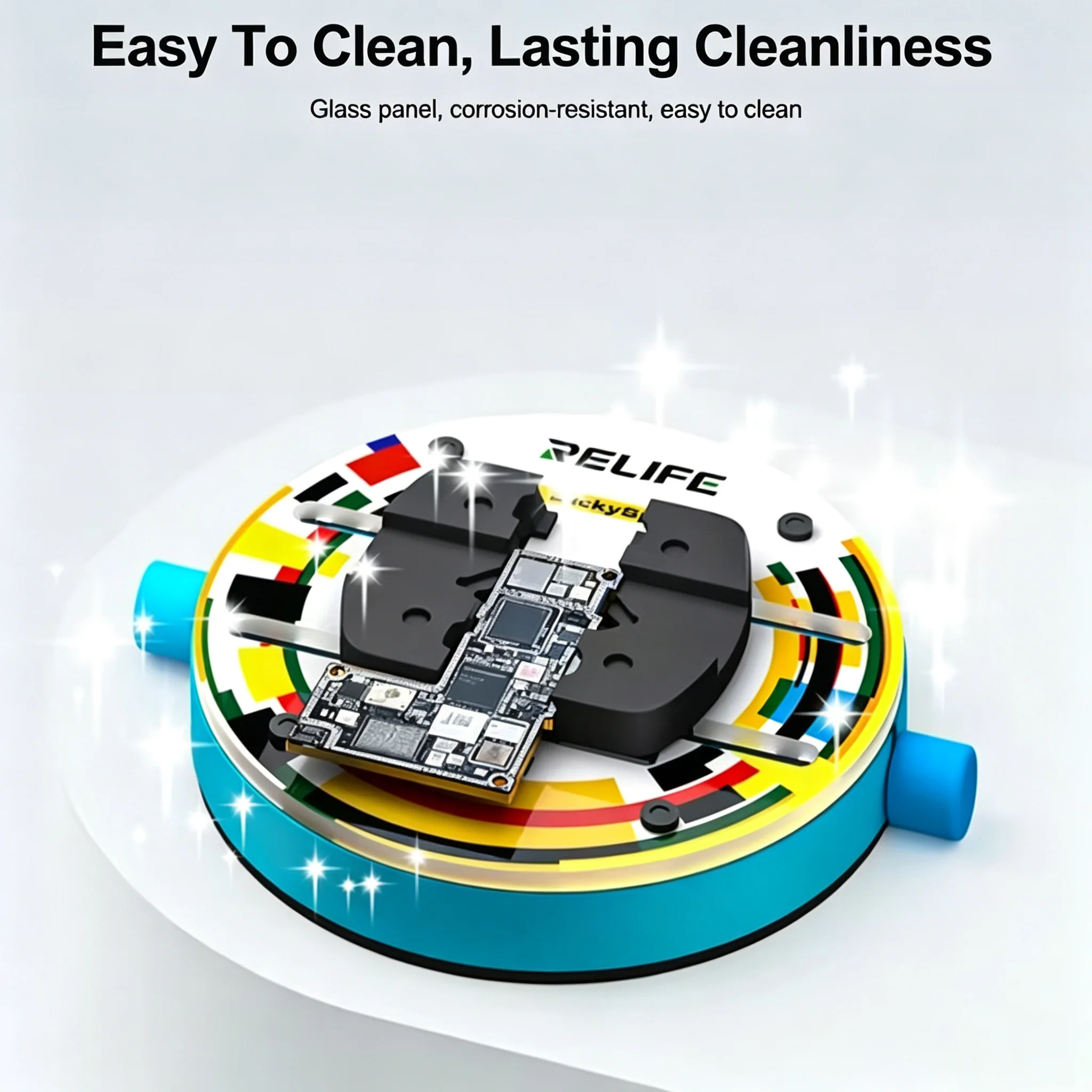 RELILFE RL-601Q tempered glass fixture, suitable for motherboard maintenance IC、CPU、 Hard disk, adhesive removal fixing fixture