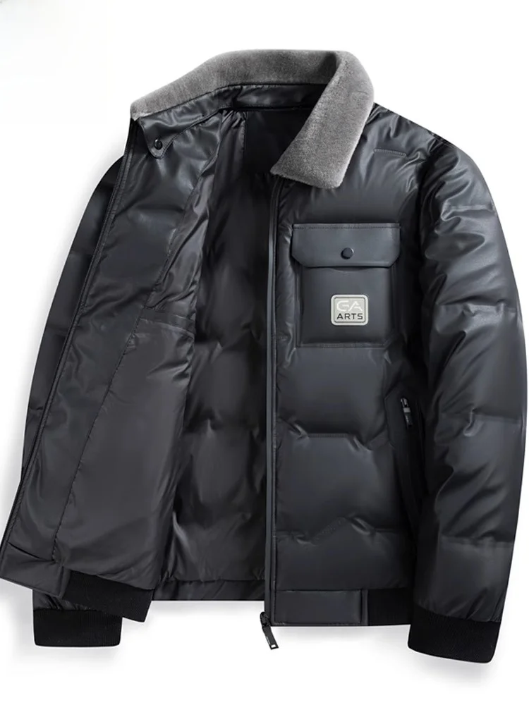 

Мужская зимняя пуховая куртка Rn с меховым воротником, съемная, повседневная, теплая верхняя одежда, полиэстер, не требует глажки