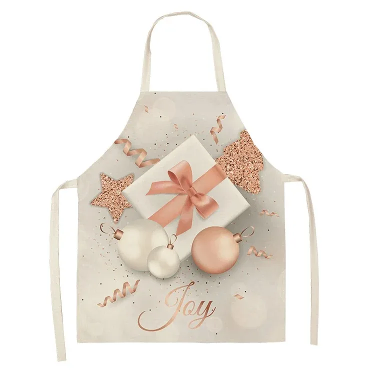 Pink Christmas pattern apron for home cooking and kitchen ladies cotton and linen adult parent-child cleaning tools